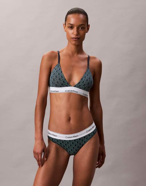 Calvin Klein - Icon Cotton Modal - Trekantsbralette med let for og blåt emblemprint, 3 af 4