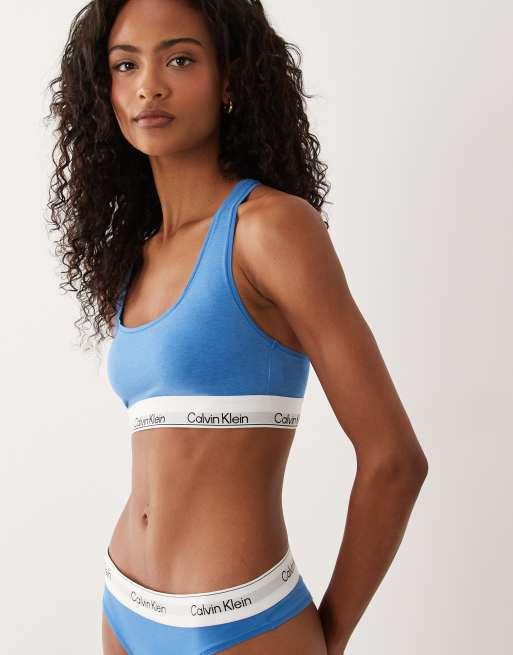 Calvin Klein Icon Cotton Modal bra and pants in blue, 2 of 3