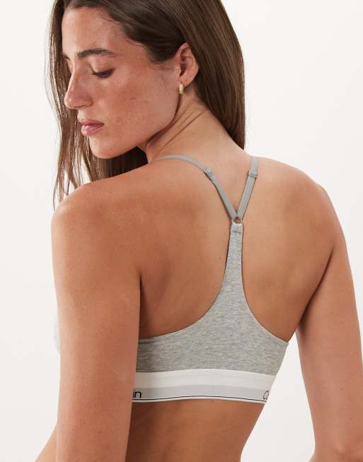 Calvin Klein Icon Cotton Modal unlined racer back bralet in gray heather, 2 of 4