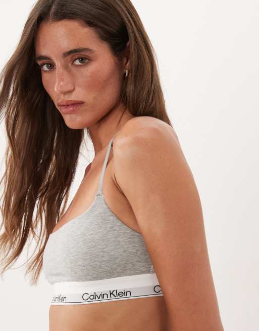 Calvin Klein Icon Cotton Modal unlined racer back bralet in gray heather, 4 of 4