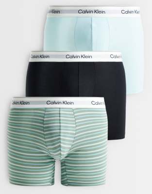 Calvin Klein Icon Cotton Stretch 3 pack boxer briefs in black/stripe/aqua-Multi