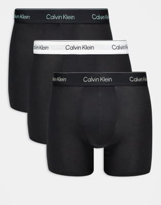 Calvin Klein Icon Cotton Stretch 3 pack boxer briefs in black with black waistbands - view 1