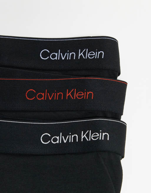 Calvin Klein Icon Cotton Stretch 3 pack boxer briefs in black with colored logo waistband, 2 of 3