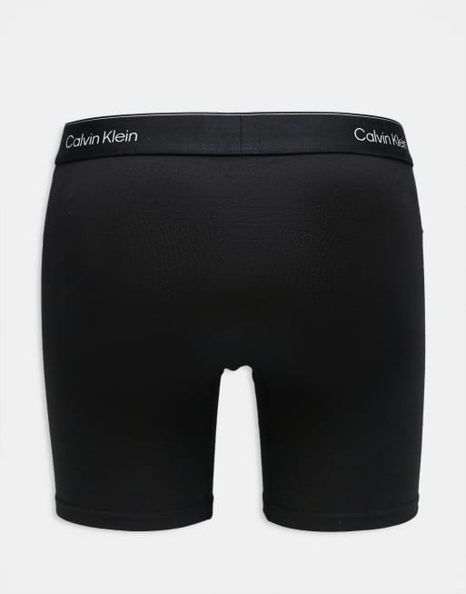 Calvin Klein Icon Cotton Stretch 3 pack boxer briefs in black with colored logo waistband, 3 of 3