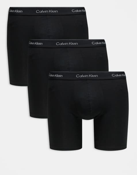 Calvin Klein Icon Cotton Stretch 3 pack boxer briefs in black with coloured logo waistband - view 1