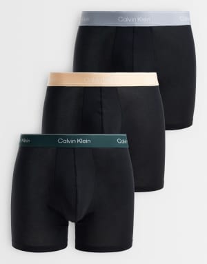 Calvin Klein Icon Cotton Stretch 3 pack boxer briefs in black with coloured waistbands