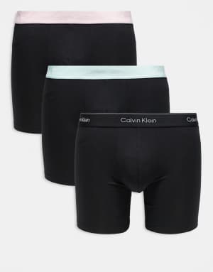 Calvin Klein Icon Cotton Stretch 3 pack boxer briefs in black with coloured waistbands