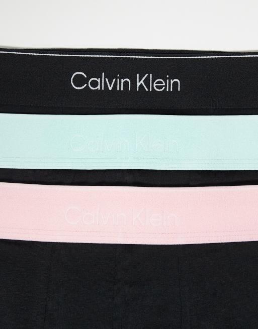Calvin Klein Icon Cotton Stretch 3 pack boxer briefs in black with coloured waistbands, 2 of 3
