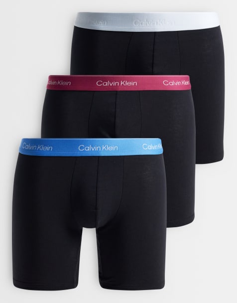 Calvin Klein Icon Cotton Stretch 3 pack boxer briefs in black with gray/blue/burgundy waistbands - view 1