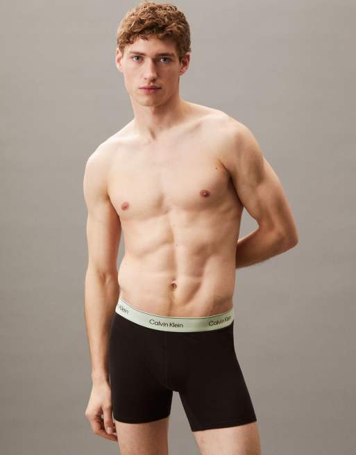 Calvin Klein Icon Cotton Stretch 3 pack boxer briefs in black with green waistbands, 3 of 3