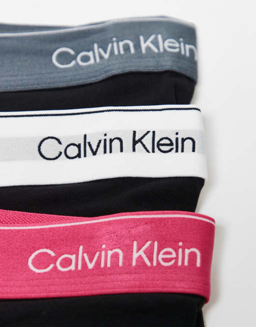 Calvin Klein Icon Cotton Stretch 3 pack boxer briefs in black with pink/blue/white waistbands, 2 of 3