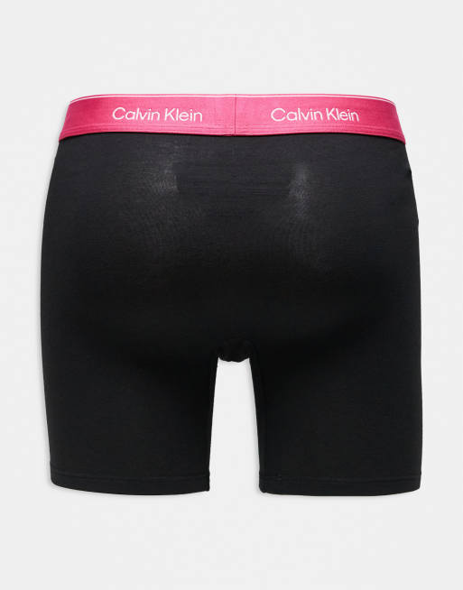 Calvin Klein Icon Cotton Stretch 3 pack boxer briefs in black with pink/blue/white waistbands, 3 of 3