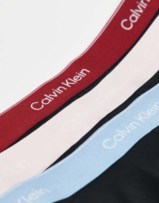 Calvin Klein Icon Cotton Stretch 3 pack boxer briefs in black with red/blue/cream waistbands, 2 of 3