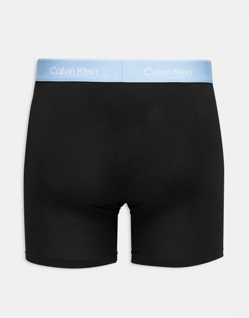 Calvin Klein Icon Cotton Stretch 3 pack boxer briefs in black with red/blue/cream waistbands, 3 of 3