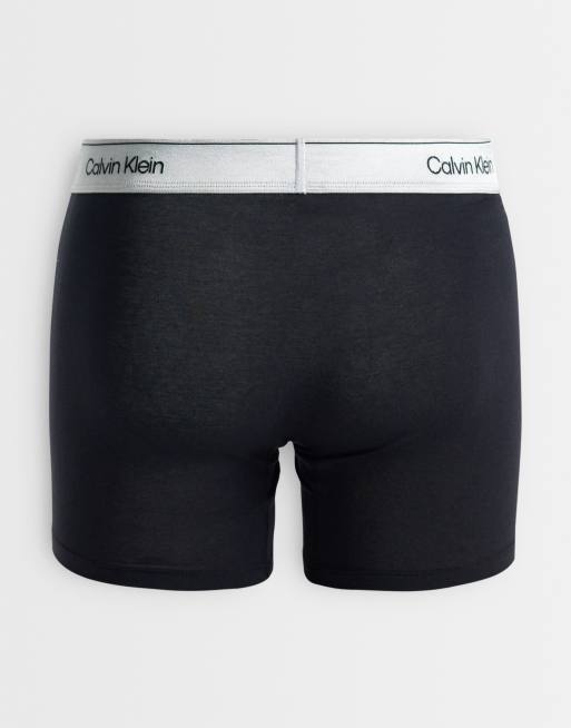 Calvin Klein Icon Cotton Stretch 3 pack boxer briefs in black with silver waistbands, 2 of 3