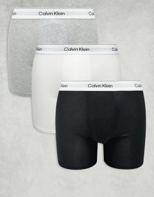 Calvin Klein Calvin Klein Icon Cotton Stretch 3 pack boxer briefs in grey white and black-Multi