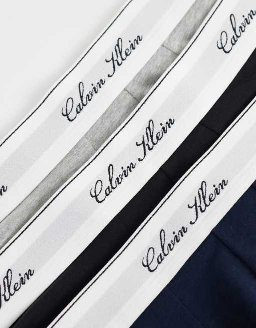 Calvin Klein Icon Cotton Stretch 3 pack boxer briefs with script logo in black/navy/gray, 2 of 3