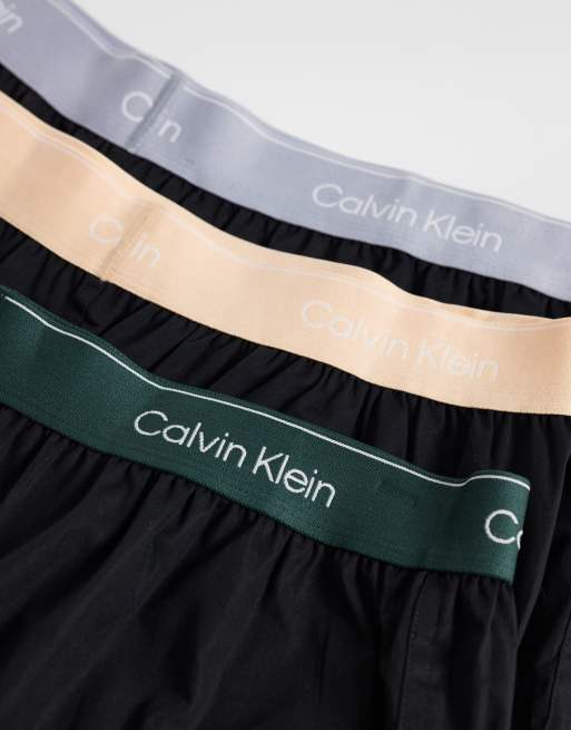Calvin Klein Icon Cotton Stretch  3 pack boxers in black with coloured waistbands, 2 of 3