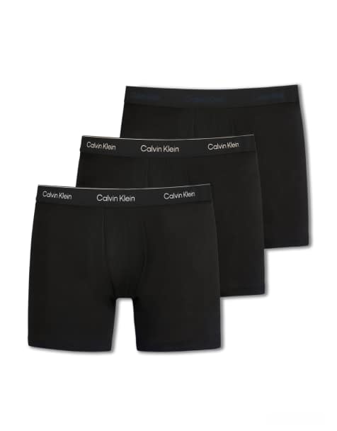 Calvin Klein Icon Cotton Stretch 3 pack breifs in black with coloured waistbands - view 1