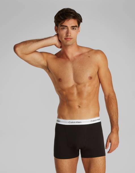 Calvin Klein Icon Cotton Stretch 3 pack darted trunk in black, white, grey
