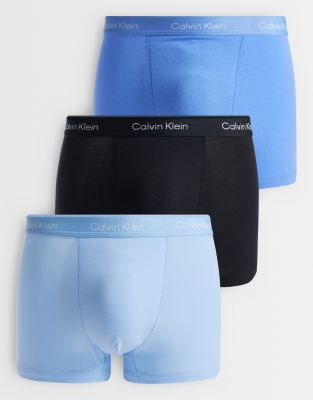Calvin Klein Calvin Klein Icon Cotton Stretch 3 pack darted trunk in blue/blue/mint-Multi