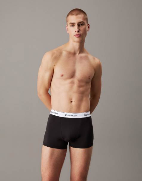 Calvin Klein Icon Cotton Stretch 3 pack darted trunks in black with green waistbands - view 1