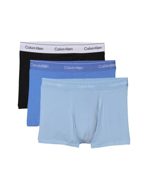 Calvin Klein Icon Cotton Stretch 3 pack darted trunks in blue/blue/mint - view 1