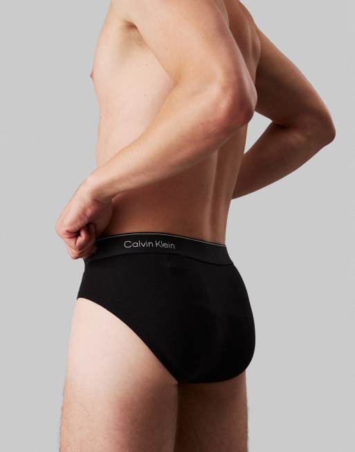 Calvin Klein Icon Cotton Stretch 3 pack hip briefs in black/blue, 3 of 4