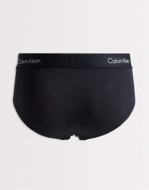 Calvin Klein Icon Cotton Stretch 3 pack hip briefs in black/grey/red, 3 of 3