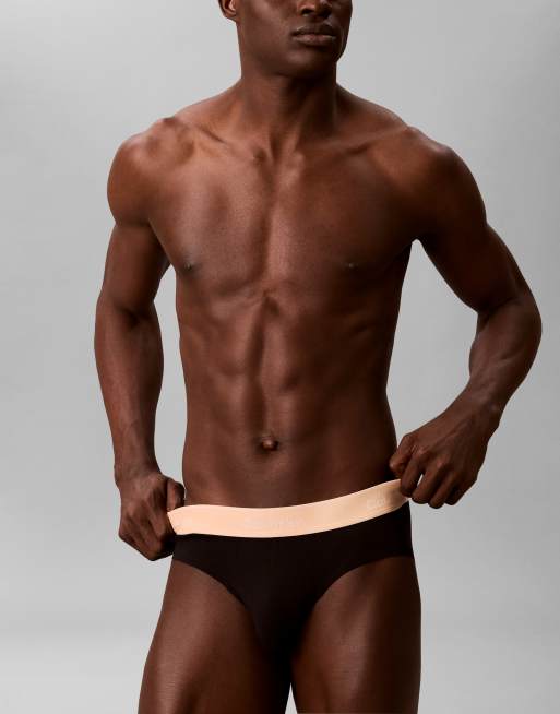 Calvin Klein Icon Cotton Stretch  3 pack hip briefs in black with coloured waistbands, 2 of 4