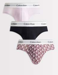 Calvin Klein Icon Cotton Stretch 3 pack hip briefs in pink/black/print