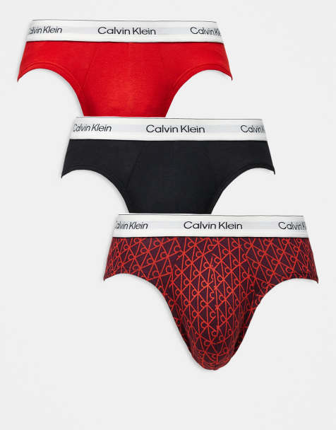 Calvin Klein Icon Cotton Stretch 3 pack hip briefs in red/black/print - view 1