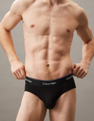 Calvin Klein Icon Cotton Stretch 3 Pack Hip Briefs In Black