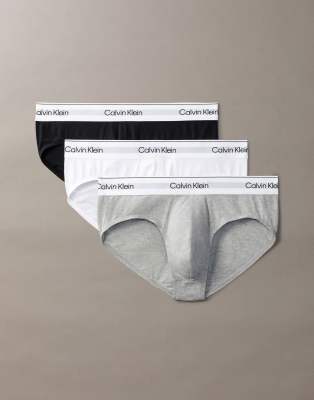 Icon Cotton Stretch 3 pack hip briefs in white gray black-Multi