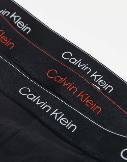 Calvin Klein Icon Cotton Stretch 3 pack jock straps in black with colored logo waistbands, 2 of 3