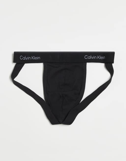 Calvin Klein Icon Cotton Stretch 3 pack jock straps in black with colored logo waistbands, 3 of 3