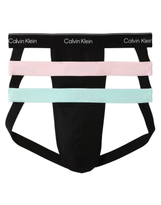 Calvin Klein Icon Cotton Stretch 3 pack jockstraps in black with color waistbands