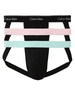 Calvin Klein Icon Cotton Stretch 3 pack jockstraps in black with coloured waistbands