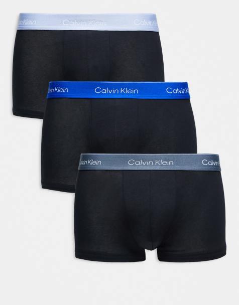 Calvin Klein Icon Cotton Stretch 3 pack low rise briefs in black with blue/gray waistbands - view 1