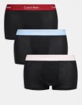 [Calvin Klein] Calvin Klein Icon Cotton Stretch 3 pack low rise trunks in black with red/blue/cream waistbands-Multi Chest 42 MULTI