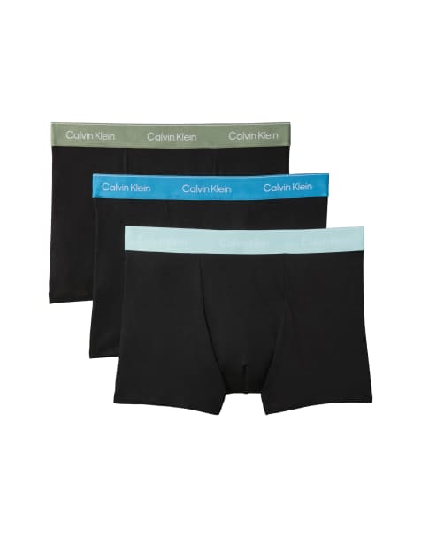 Calvin Klein Icon Cotton Stretch 3 pack relaxed boxer briefs in black with colored waistbands - view 1