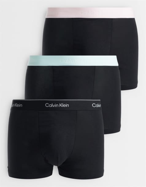 Calvin Klein Icon Cotton Stretch 3 pack relaxed boxer briefs in black with colored waistbands - view 1
