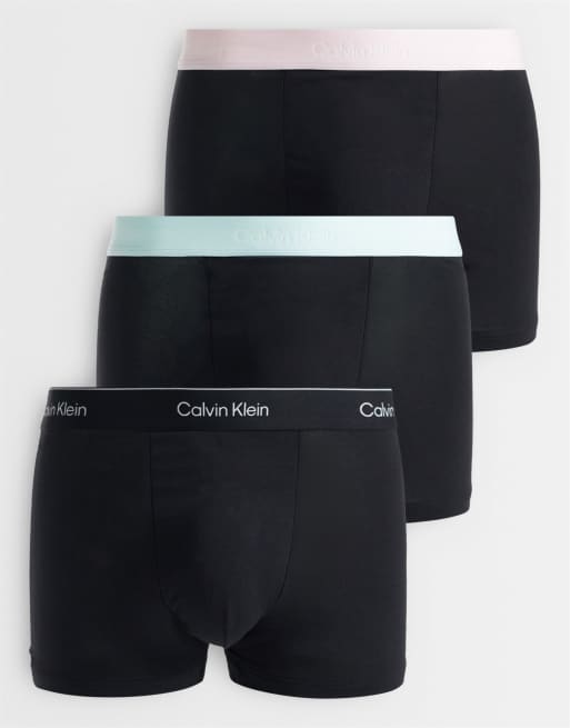 Calvin Klein Icon Cotton Stretch 3 pack relaxed boxer briefs in black with colored waistbands