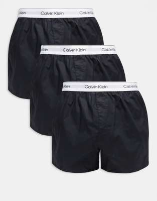 Calvin Klein Icon Cotton Stretch 3-pack Relaxed Boxers In Black