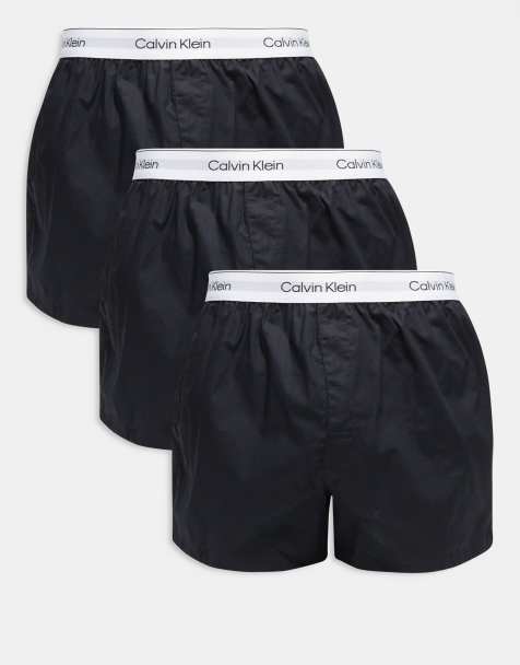 Calvin Klein Icon Cotton Stretch 3 pack relaxed boxers in black with white waistbands - view 1