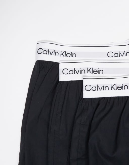 Calvin Klein Icon Cotton Stretch 3-pack relaxed boxers in black with white waistbands, 2 of 3