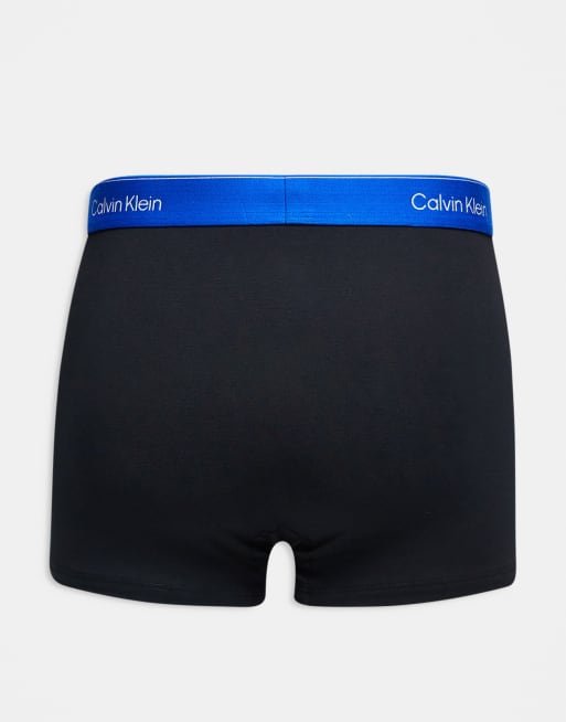 Calvin Klein Icon Cotton Stretch 3 pack relaxed trunks in black with blue/grey waistbands, 3 of 3