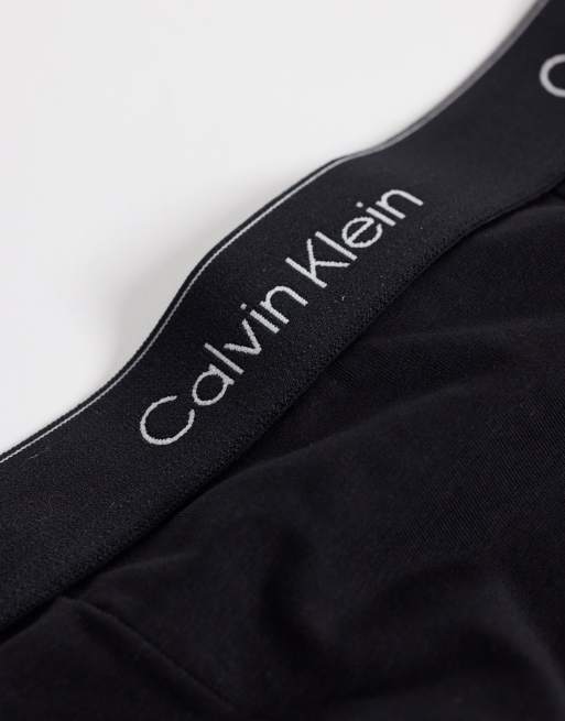 Calvin Klein Icon Cotton Stretch 3 pack relaxed trunks in black with coloured logo waistband, 3 of 3