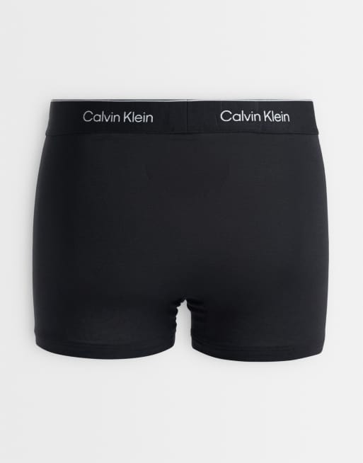 Calvin Klein Icon Cotton Stretch 3 pack relaxed trunks in black with coloured waistbands, 3 of 3