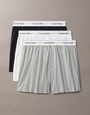 Calvin Klein Icon Cotton Stretch 3 pack slim boxer briefs in black / white / grey